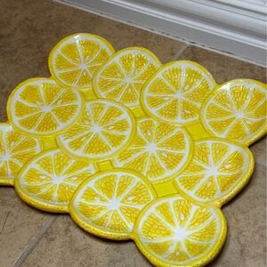 Vintage Department 56 Slice Lemon Citrus Ceramic Serving Platter Tray Yellow